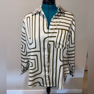 Blu Pepper Olive and White Patterned Blouse